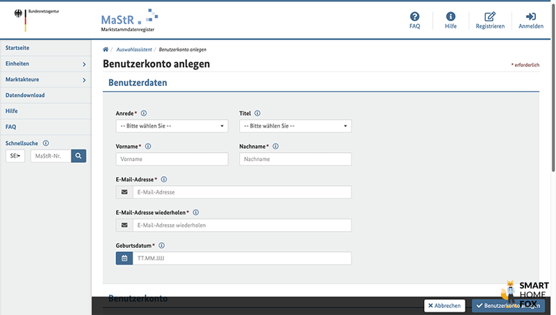 Benutzerkonto anlegen.